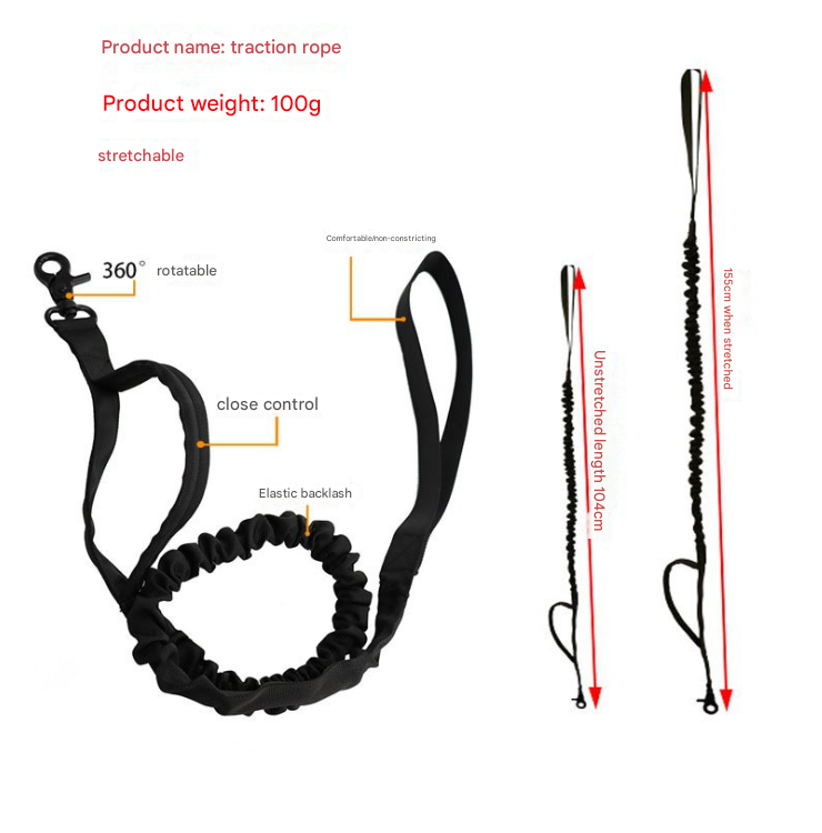 NNEDSZ XL Black Hands-Free Dog Leash with Adjustable Waist Belt - Shock Absorbing Bungee Lead-3